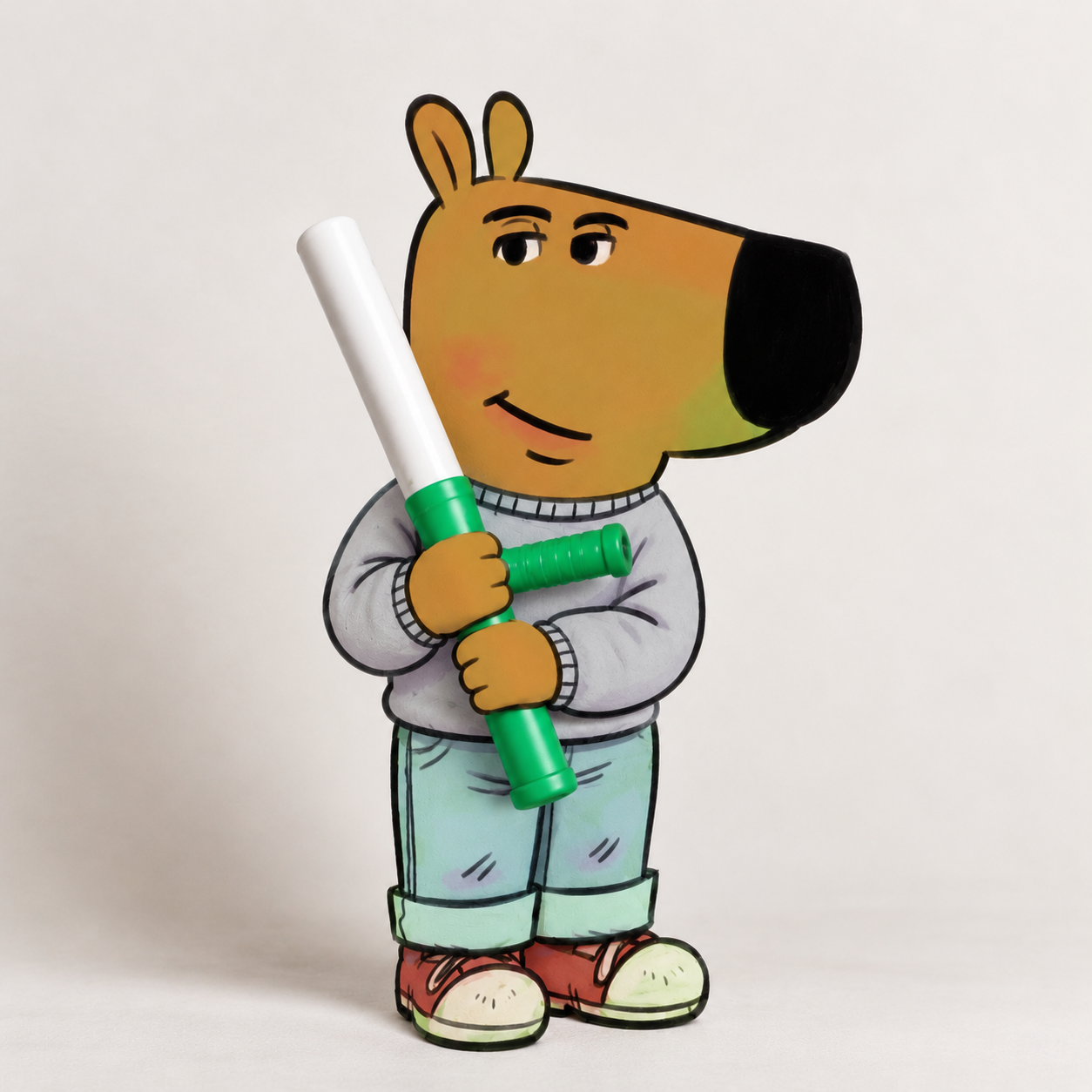 CHILLBATON dog holding a green baton